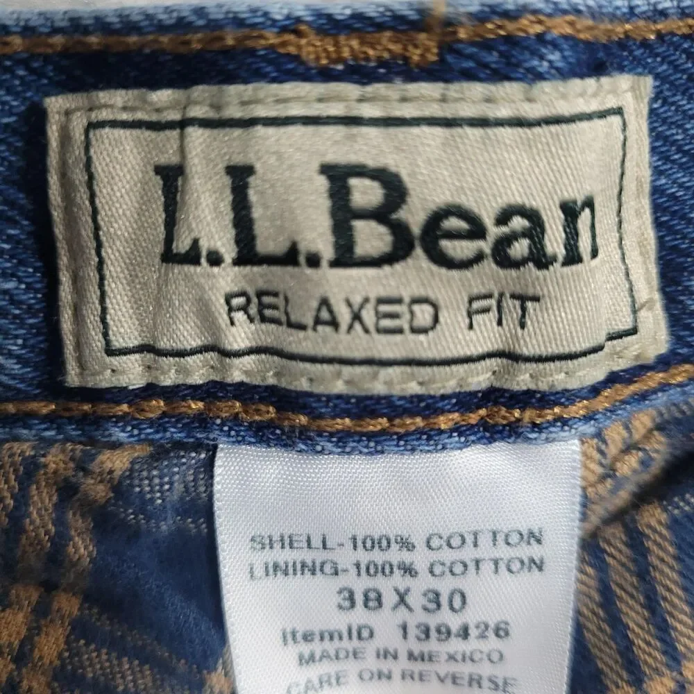 L.L.Bean Relaxed Fit Flannel Lined Jeans Mens 38x30 Blue Med Wash Denim Cotton